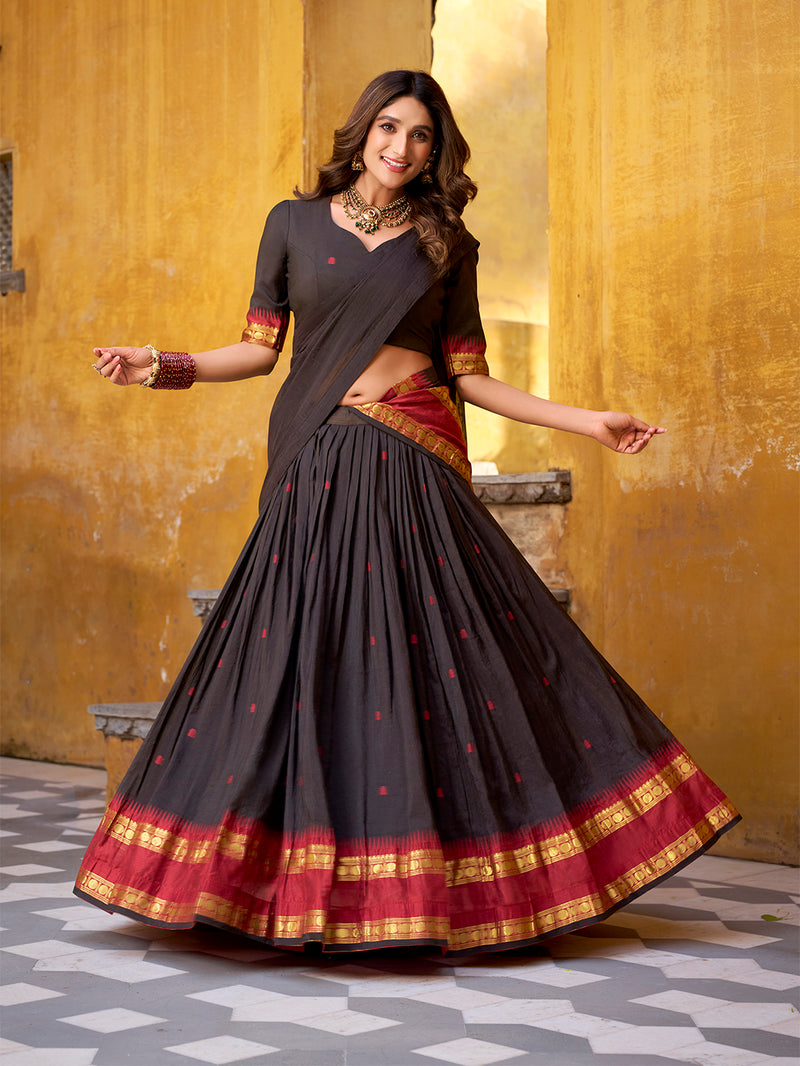 Black Color Zari Weaving Work Chanderi Lehenga Choli ##color## Sequins Lehenga with premium fabric and embroidery