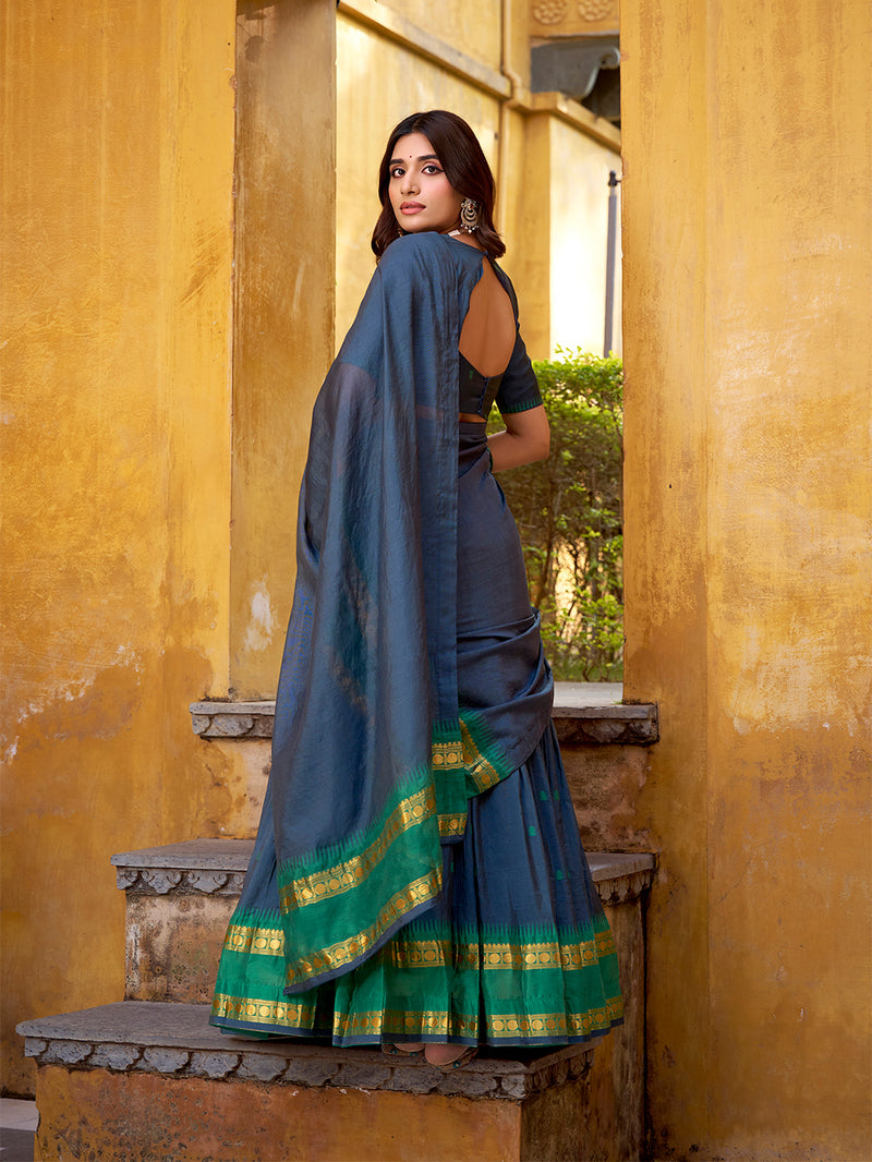 Navy Blue Color Zari Weaving Work Chanderi Lehenga Choli 