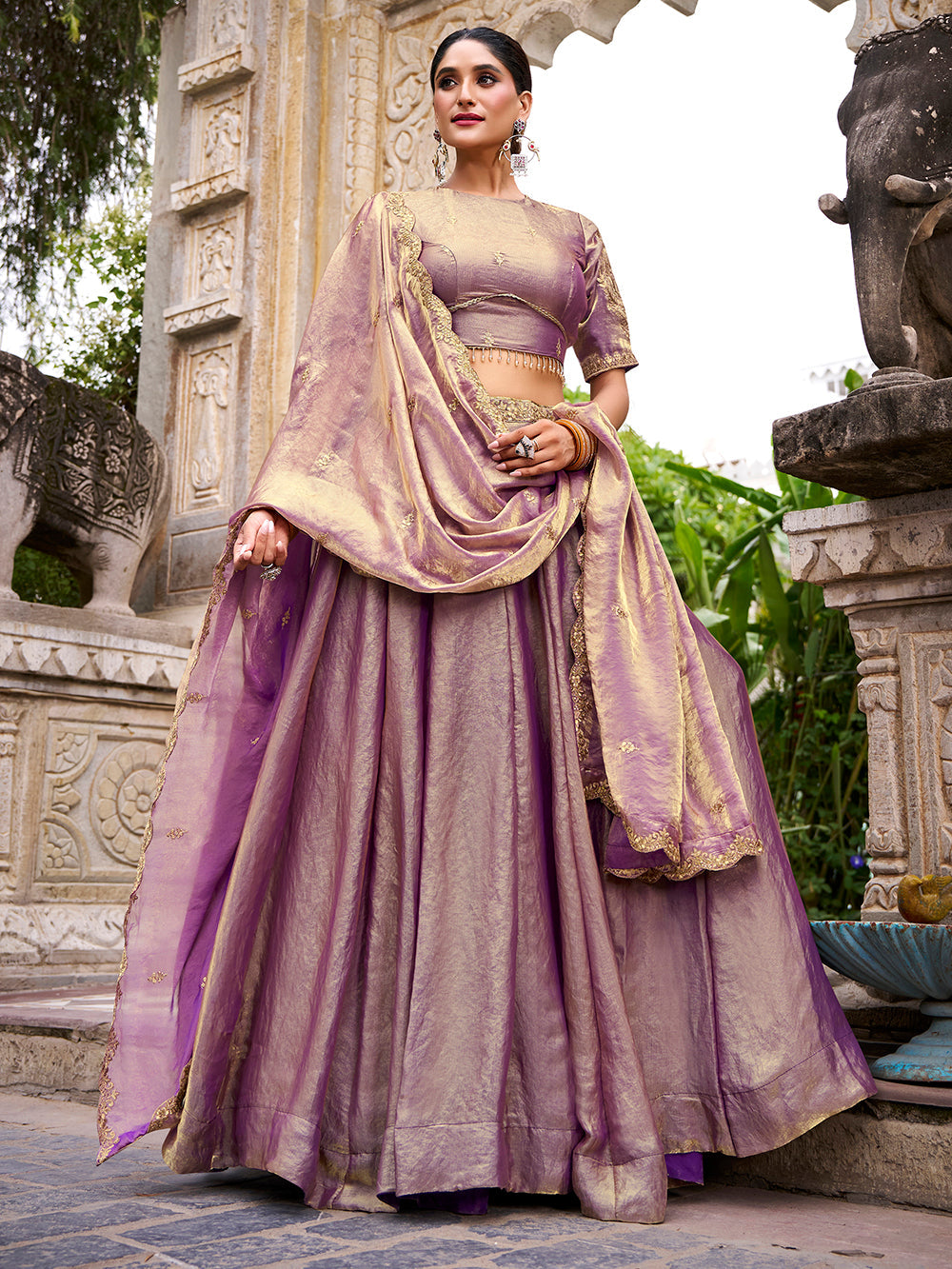 Lavender Pure Fendi Silk Sequins &amp; Thread Embroidery Work Lehenga Choli