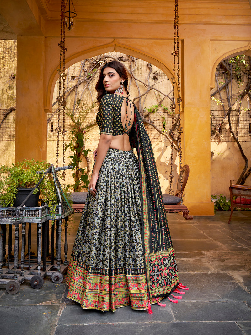 Black Color Tasar Silk Lehenga Choli 