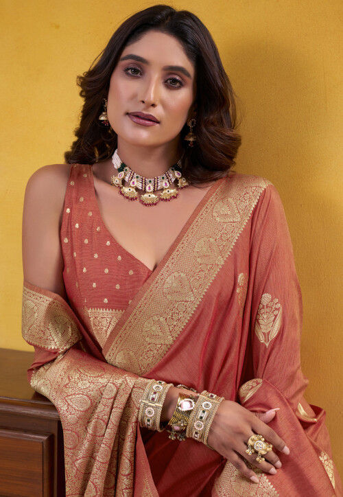 Orange Pure Soft Dhatu Silk Handloom Tussar Silk Saree 