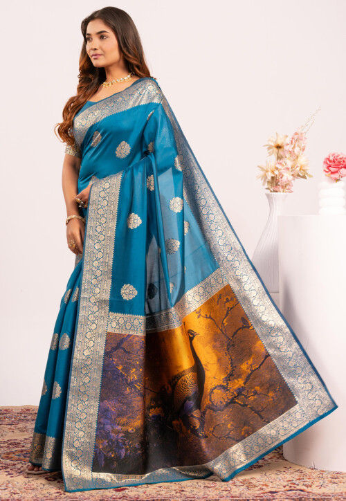 Blue Pure Soft Banarasi Silk Zari Woven Saree 