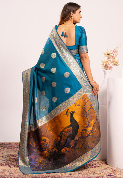 Blue Pure Soft Banarasi Silk Zari Woven Saree 
