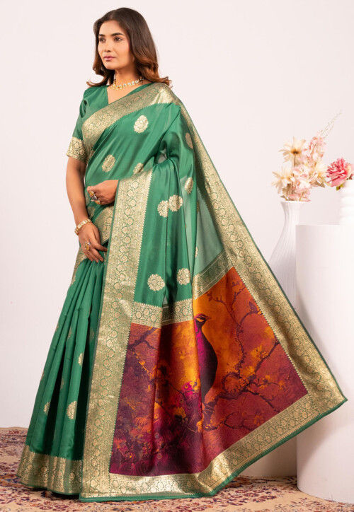 Green Pure Soft Banarasi Silk Zari Woven Saree 