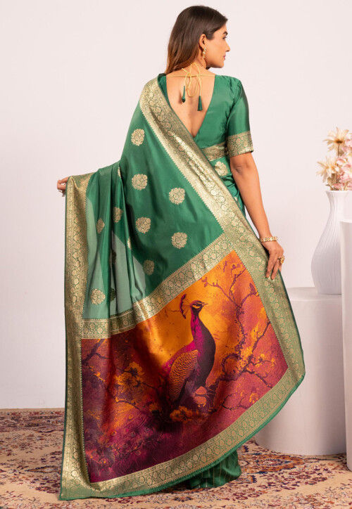Green Pure Soft Banarasi Silk Zari Woven Saree 