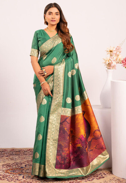 Green Pure Soft Banarasi Silk Zari Woven Saree