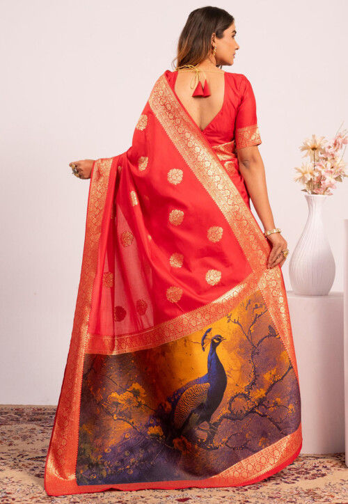 Red Pure Soft Banarasi Silk Zari Woven Saree 