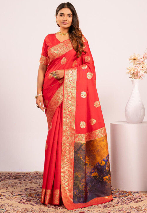 Red Pure Soft Banarasi Silk Zari Woven Saree