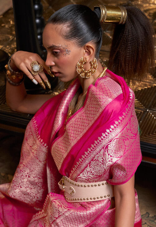 Pink Woven Pure Soft Georgette Silk Saree 