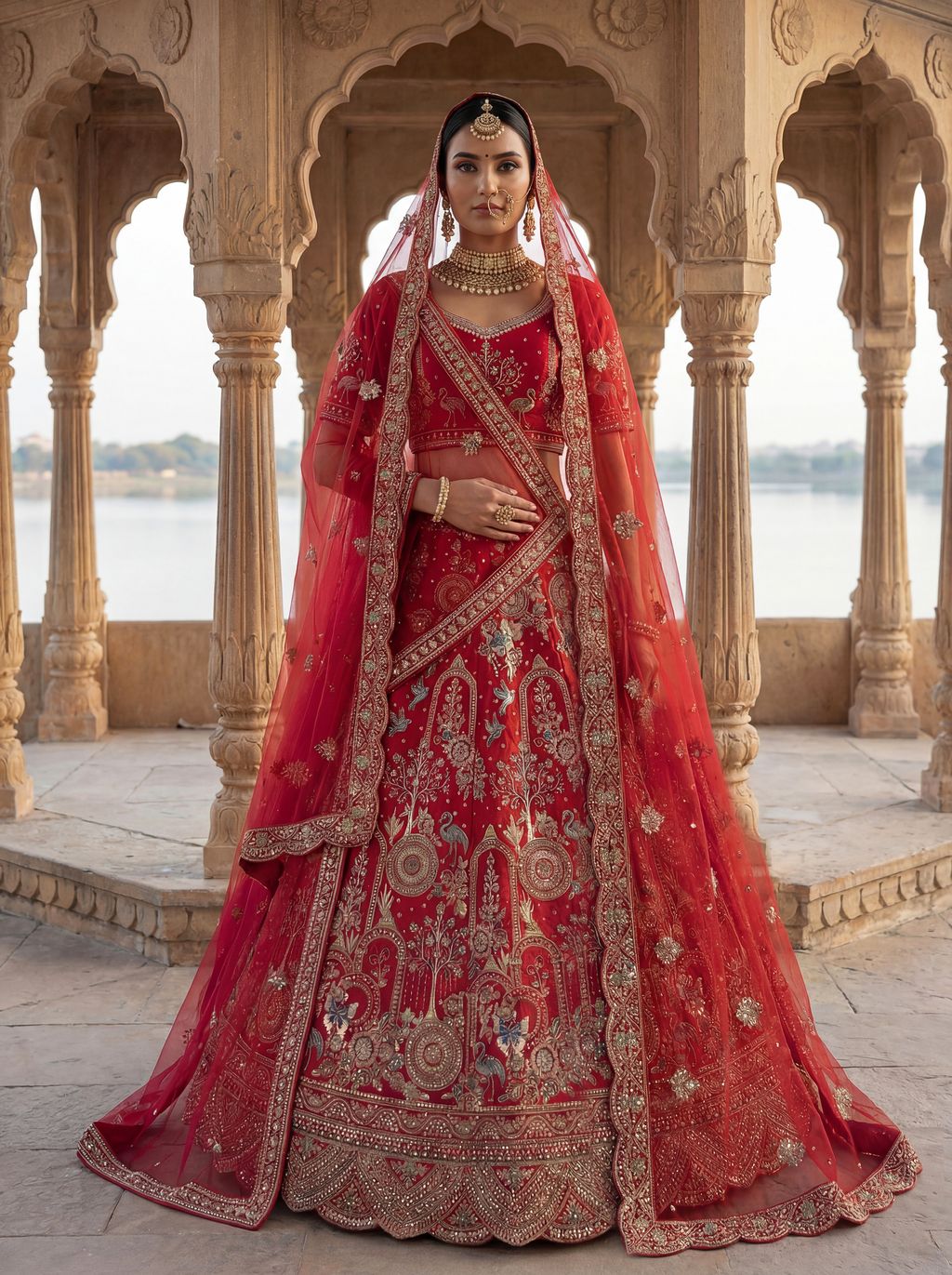 Red Pure Soft Silk Heavy Embroidery Work Bridal Lehenga 