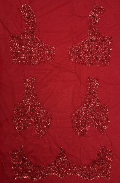 Red Pure Heavy Net Monochrome Sequins Zari Embroidery Work Net Bridal Lehenga Choli