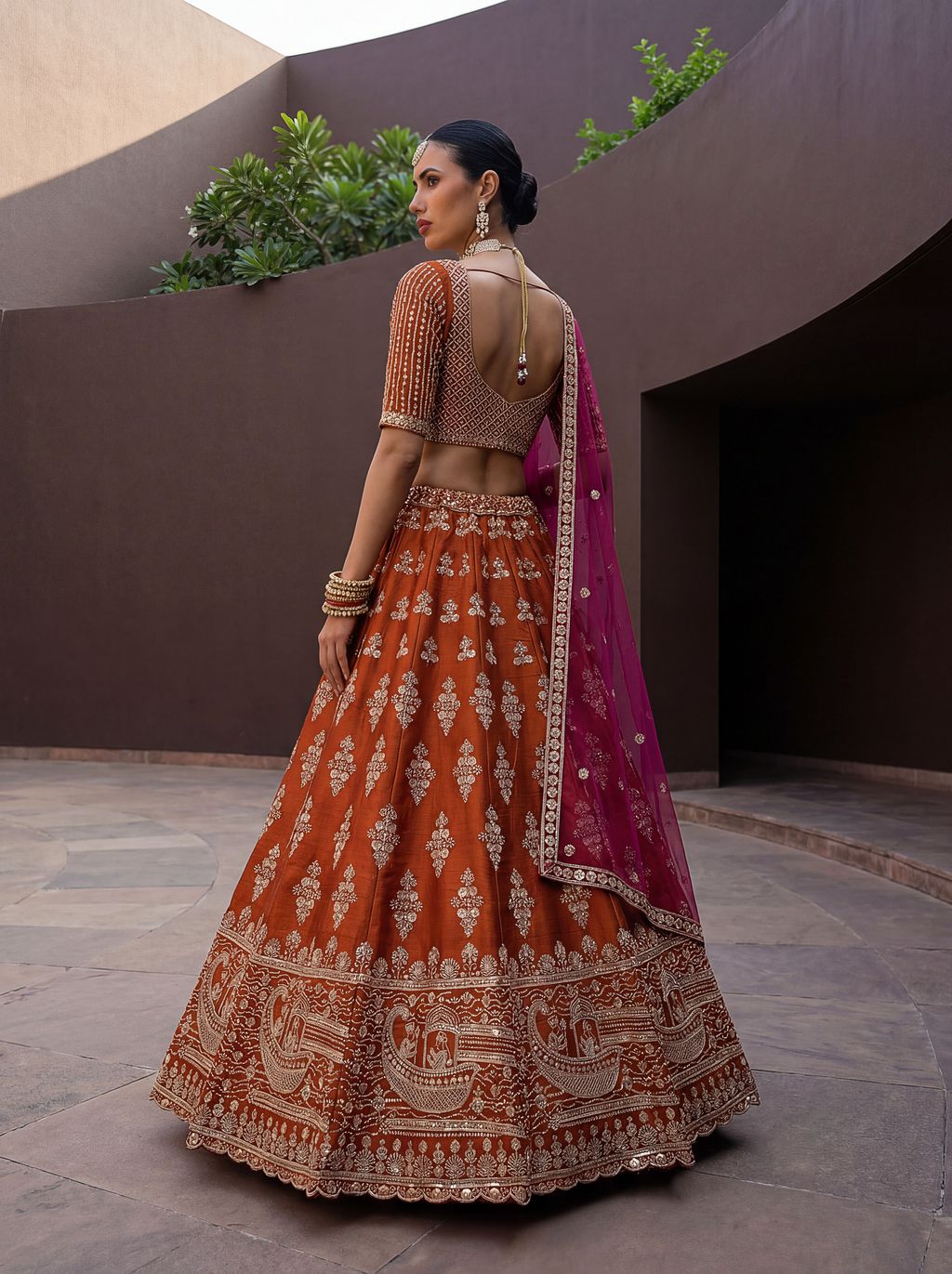 Orange Pure Soft Heavy Silk Sequins Embroidery Work Bridal Lehenga 