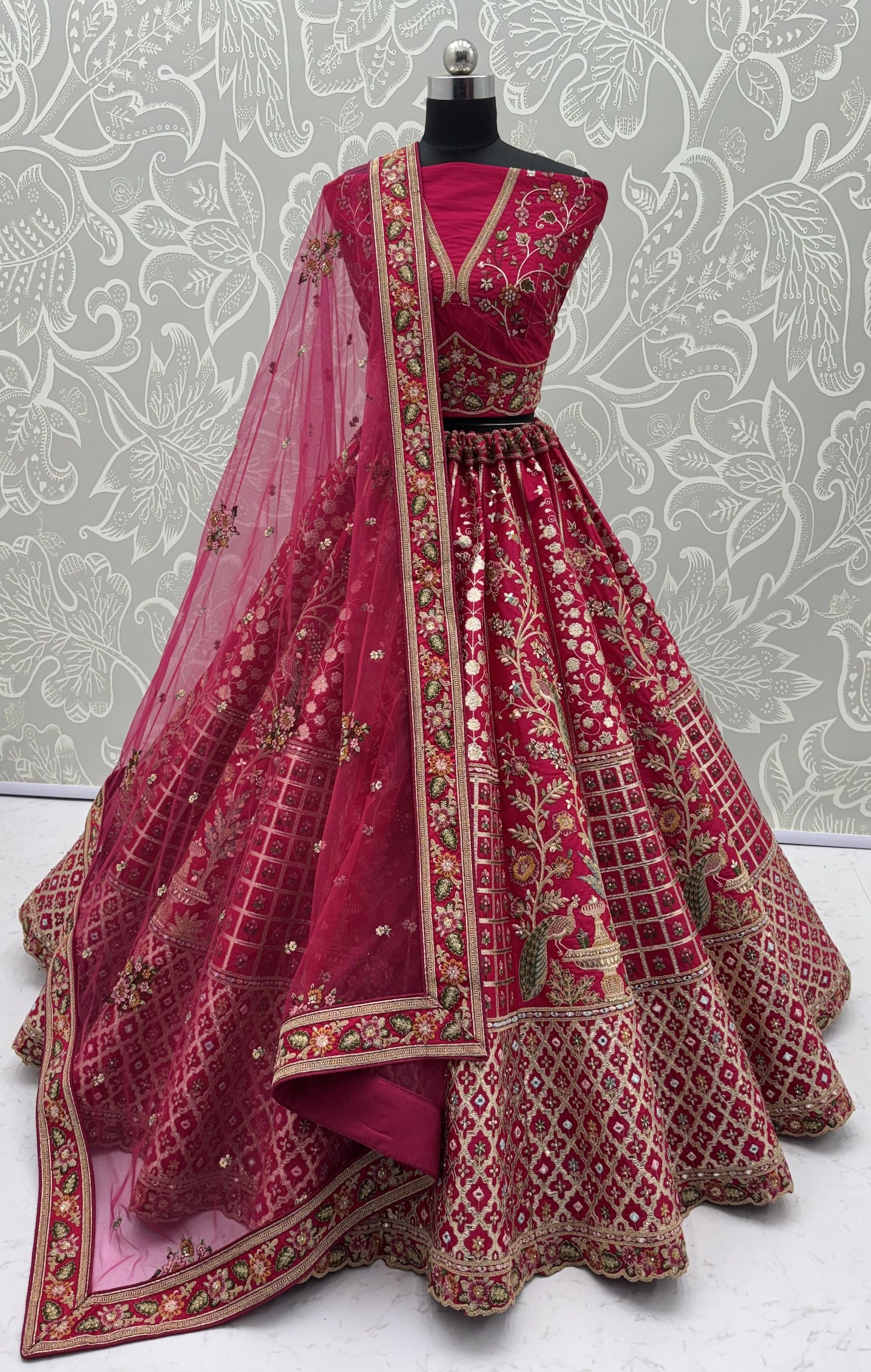 Rani Pure Soft Gadhwal Silk Heavy Embroidery Work Bridal Lehenga Choli