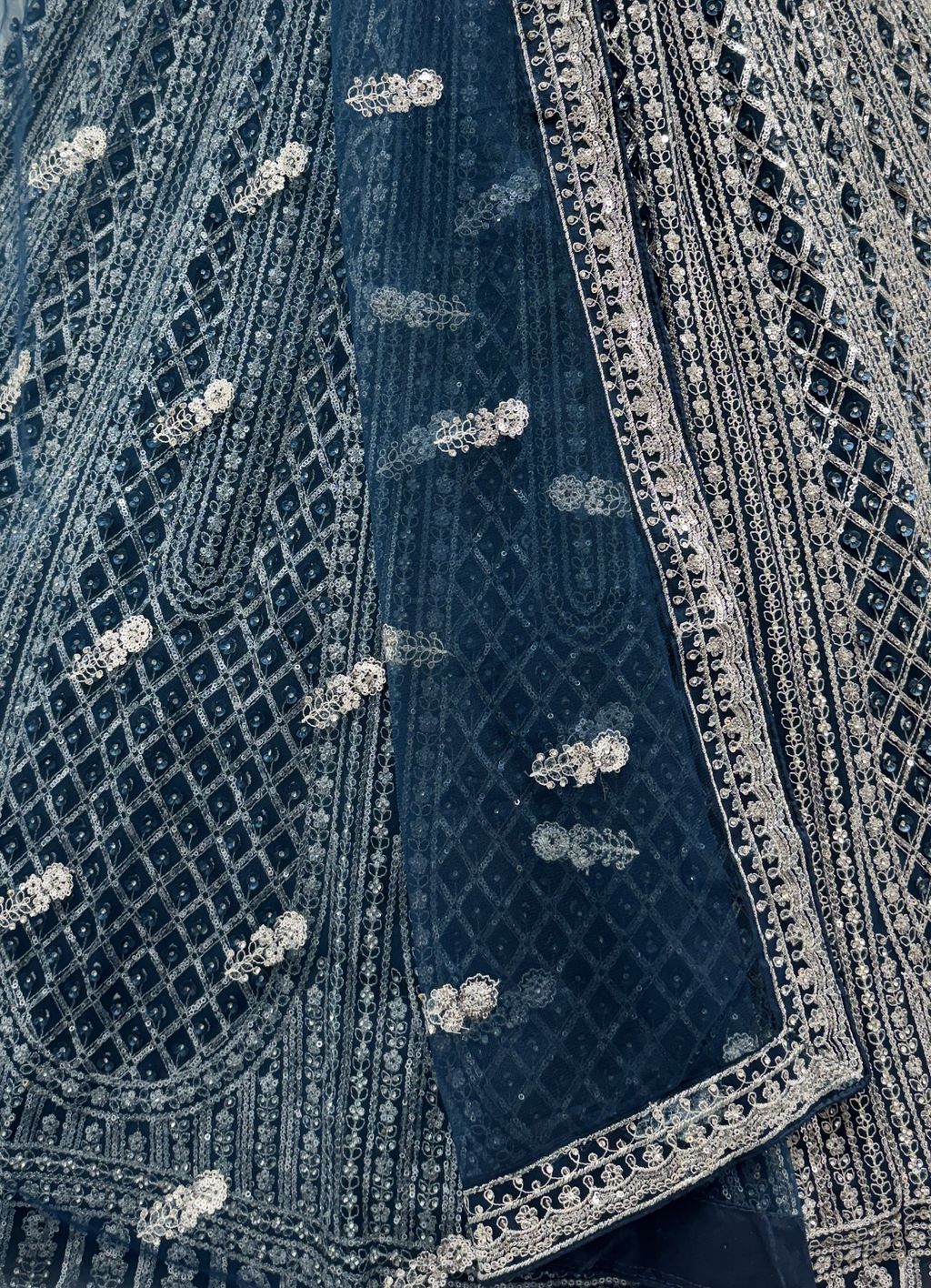 Rama Blue Pure Soft Net Heavy Embroidery Work Bridal Lehenga