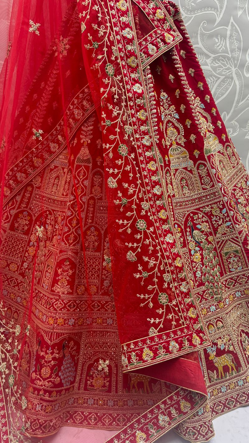 Red Pure Soft Silk Heavy Embroidery Work Bridal Lehenga 