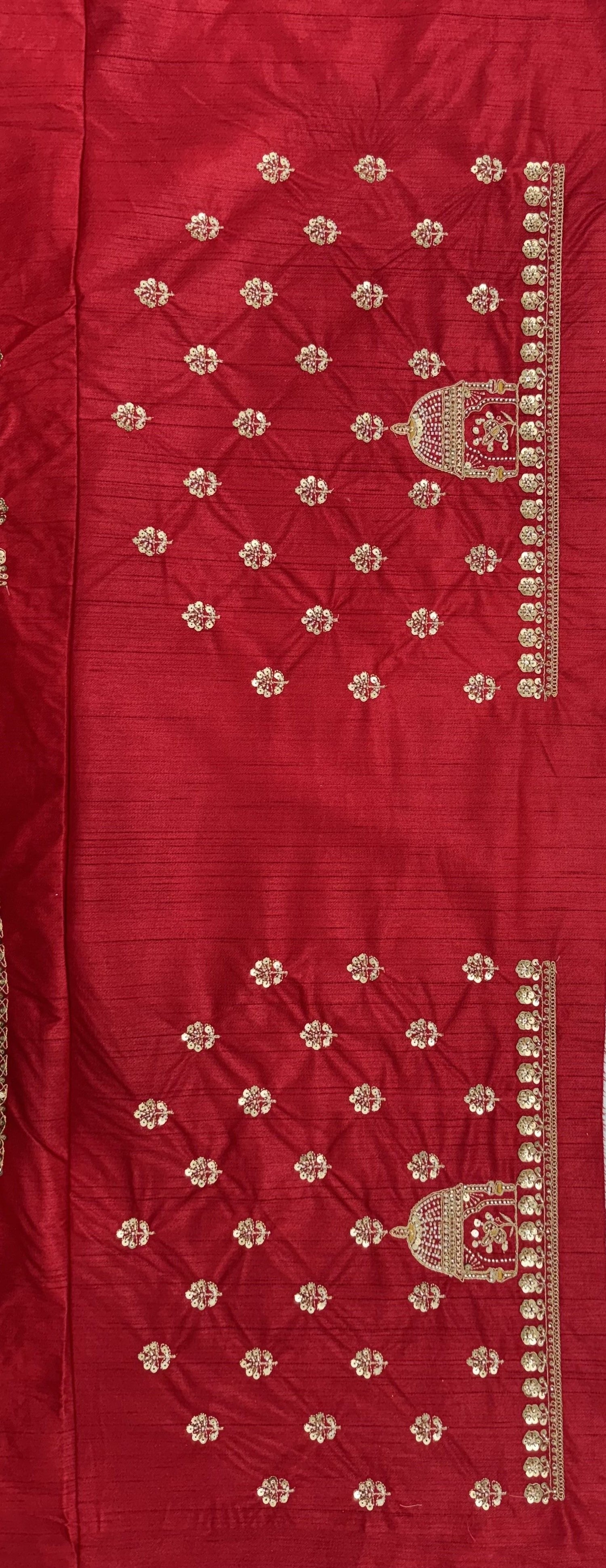 Red Pure Gadhwal Silk Khatali Handwork Sequins &amp; Crystal Bridal Lehenga Choli