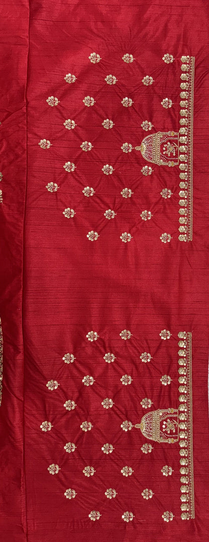 Red Pure Gadhwal Silk Khatali Handwork Sequins &amp; Crystal Bridal Lehenga Choli