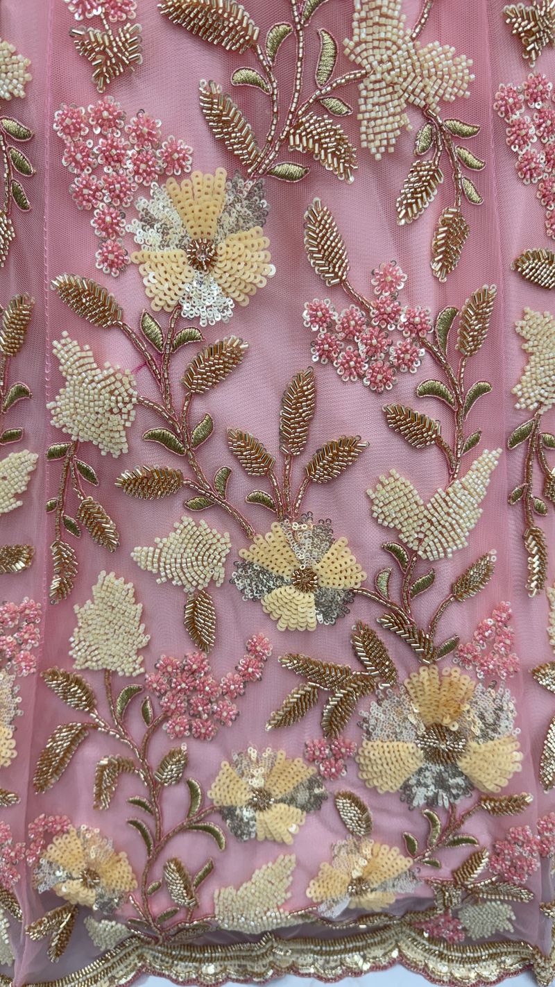 Pink Pure Soft Net Heavy Embroidery Work Bridal Lehenga