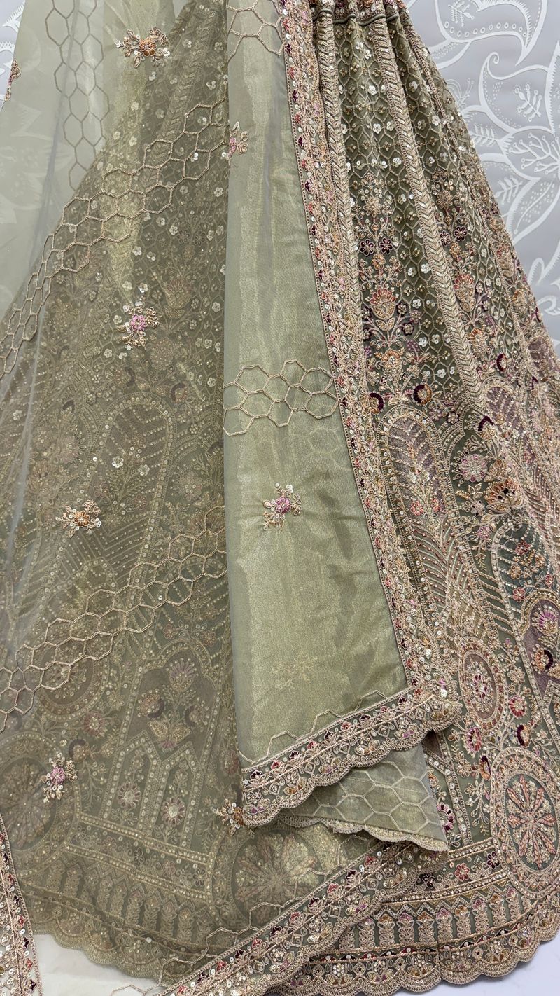 Pista Pure Soft Heavy Net Sequins Embroidery Work Bridal Lehenga 