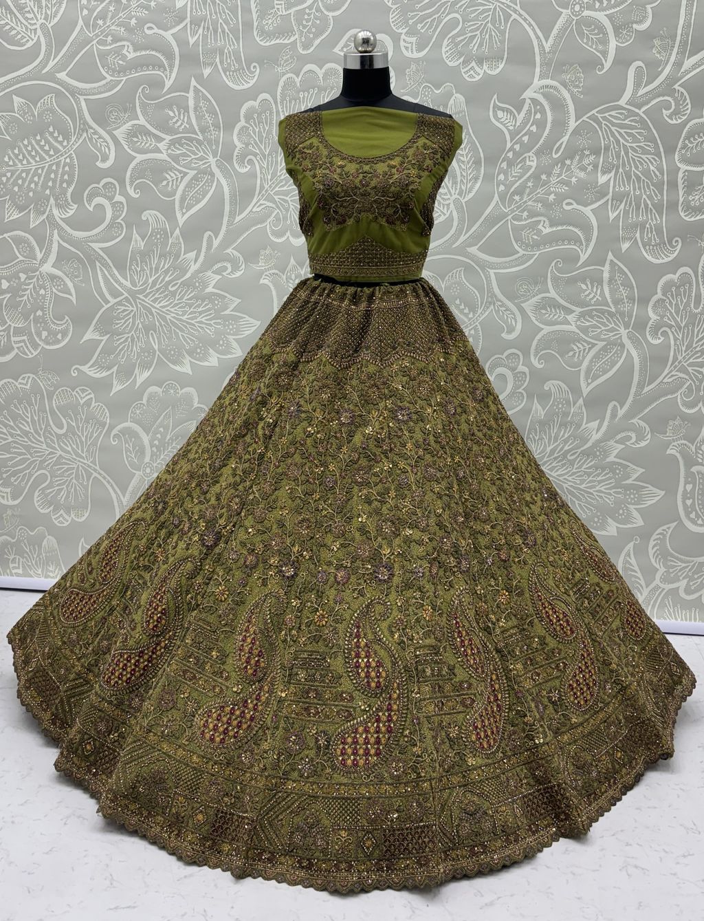 Pista Pure Soft Heavy Net Sequins Embroidery Work Bridal Lehenga 
