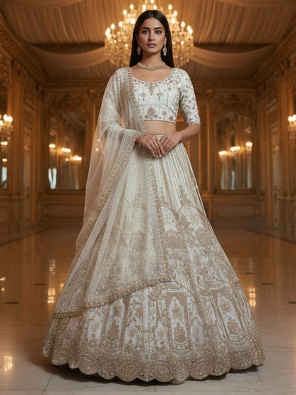 White Pure Soft Net Heavy Embroidery Work Bridal Lehenga Bridal Lehenga Anant Tex Exports Pvt.Ltd..