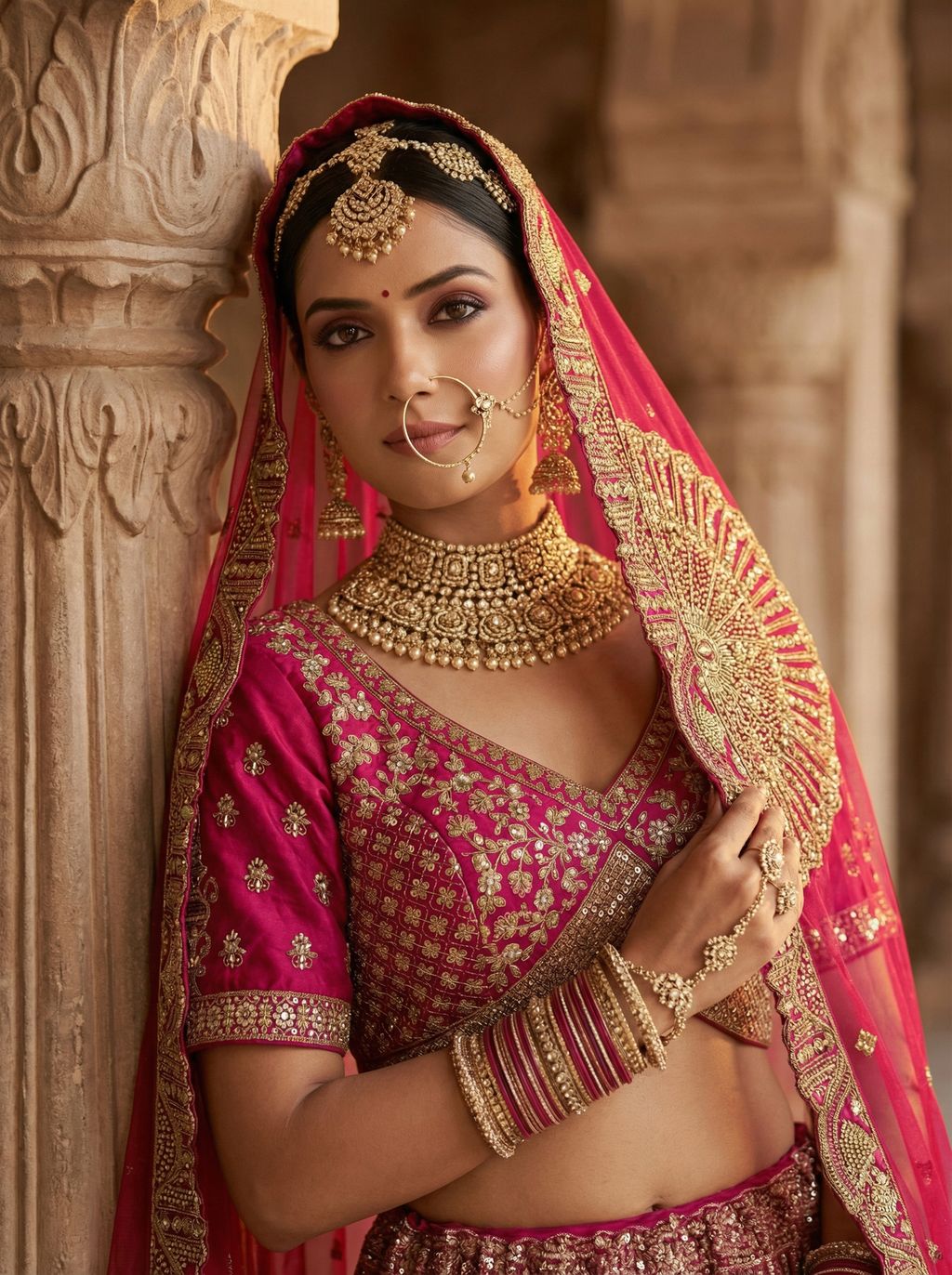 Pink Pure Soft Silk Heavy Embroidery Work Bridal Lehenga