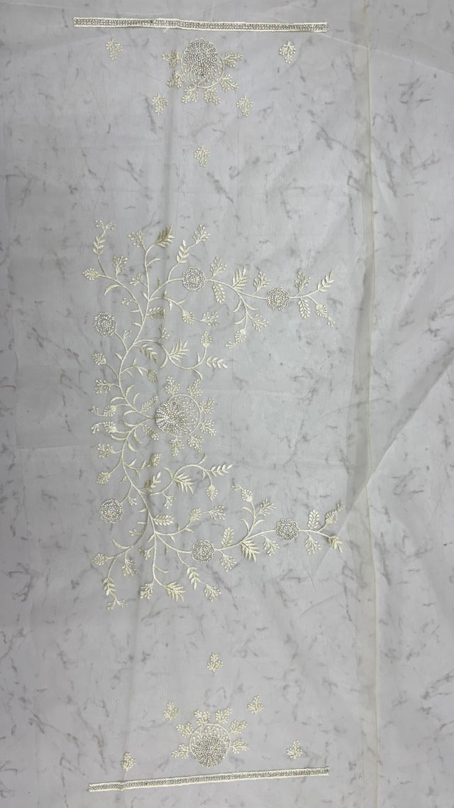 Cream Pure Premium Net Handwork Kasti &amp; Motif Zari Metallic Sequins Work Wedding Saree