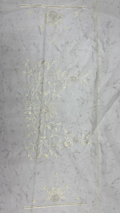 Cream Pure Premium Net Handwork Kasti &amp; Motif Zari Metallic Sequins Work Wedding Saree