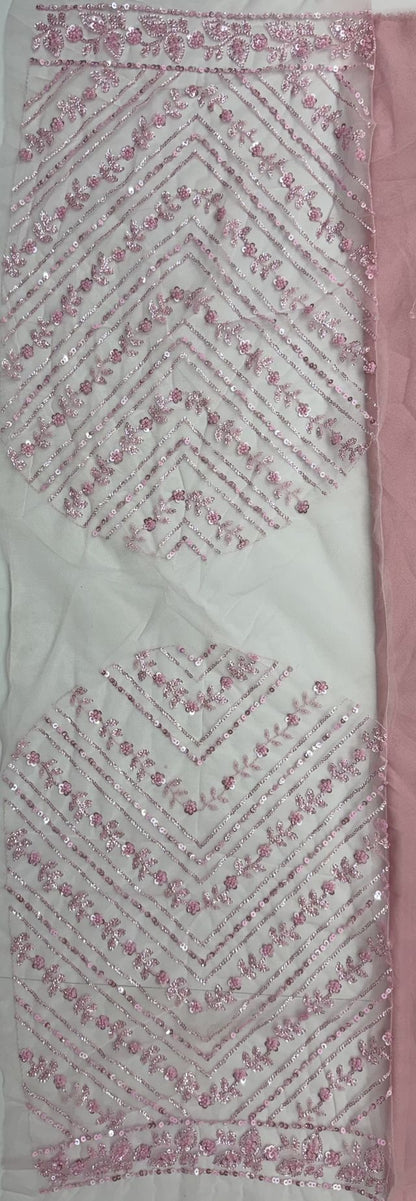 Pink Pure Heavy Net Motif Handwork Zari Sequins Work Bridal Lehenga Choli