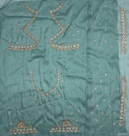Multi Pure Soft Satin Silk Heavy Beads Motif Zari Embroidery Sequins Work Bridal Lehenga Choli