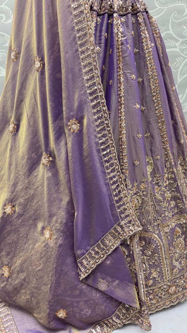 Orchid Pure Soft Heavy Fendi Orgenza Sequins Embroidery Work Bridal Lehenga 