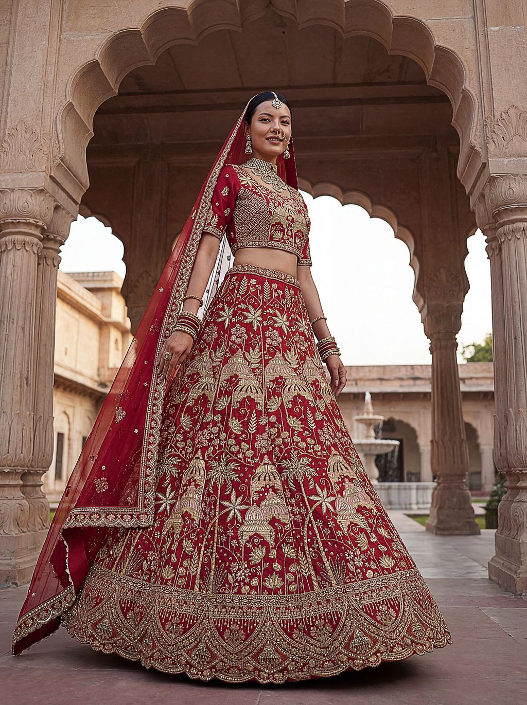 Red Pure Soft Silk Heavy Embroidery Work Bridal Lehenga 