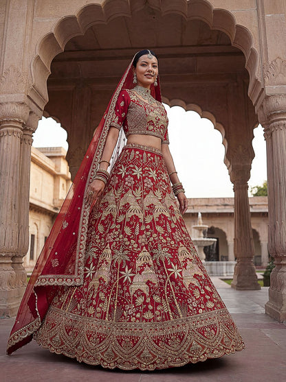 Red Pure Soft Silk Heavy Embroidery Work Bridal Lehenga 