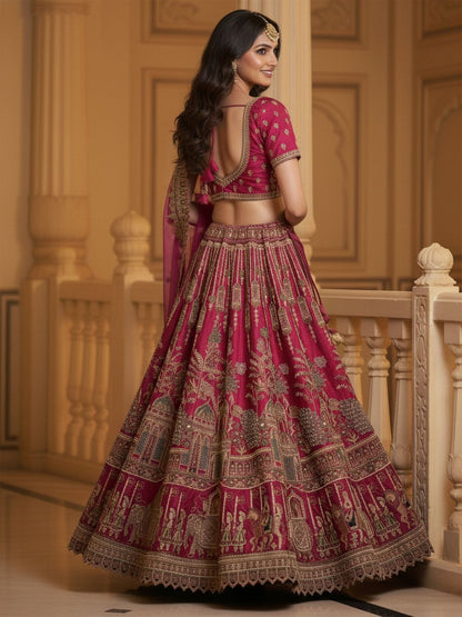 Rasberry Pink Pure Soft Silk Heavy Embroidery Work Bridal Lehenga