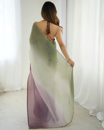 Green shaded Pure Soft Candy Crush Silk Ready to Wear Saree 