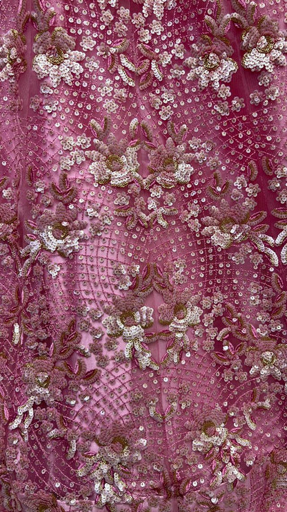 Pink Pure Soft Heavy Net Sequins Embroidery Work Bridal Lehenga Choli 