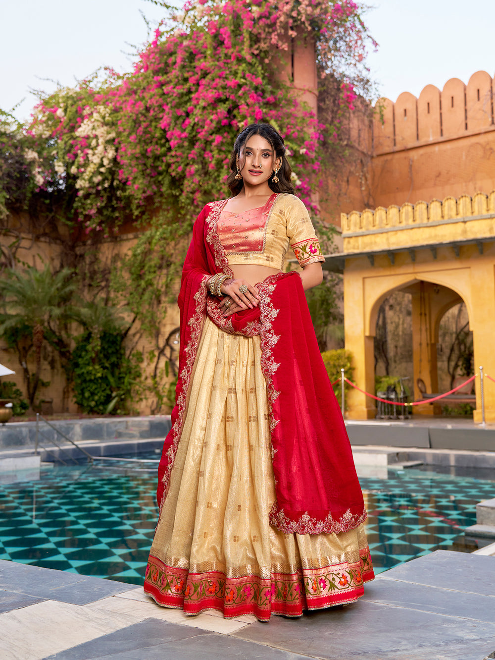 Yellow Pure Soft Slub Kota Zari Weaving Paithani Work Paithani Lehenga Choli