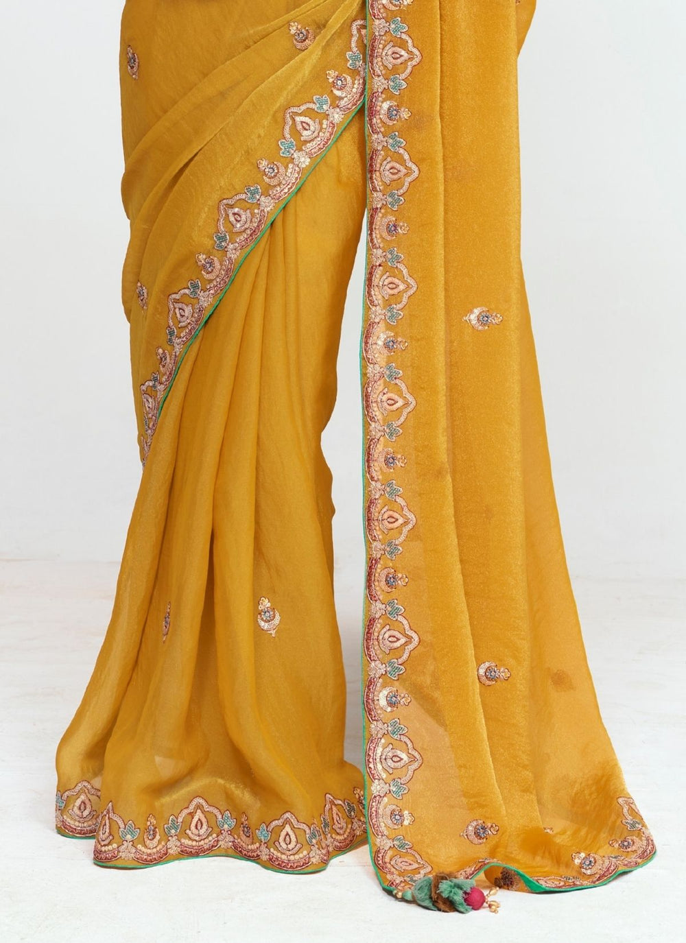 Yellow Pure Soft Fancy Febric Party Wear Premium Saree
