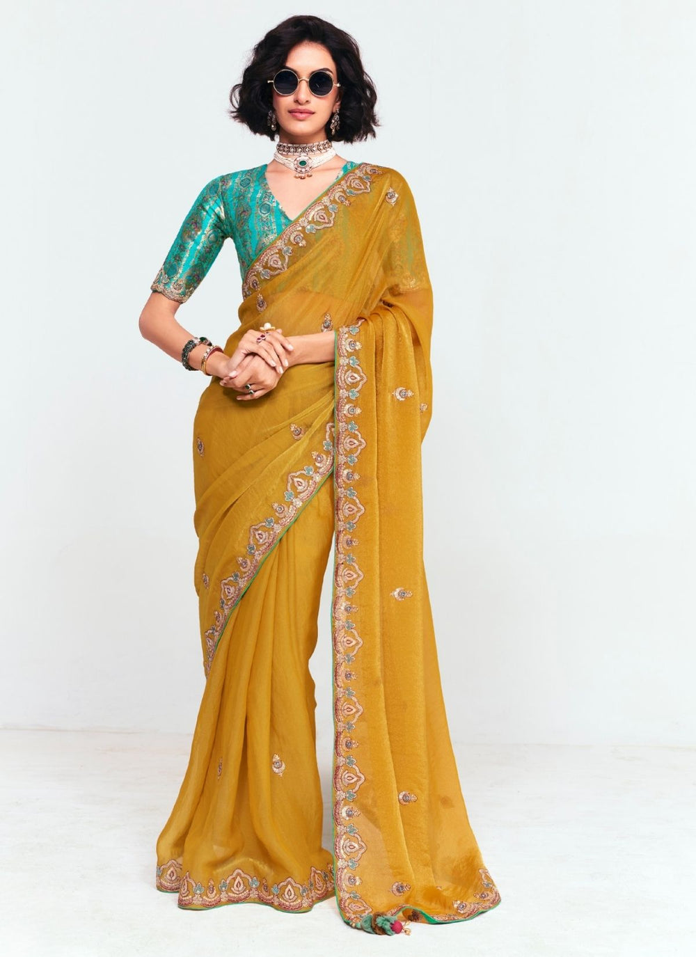 Yellow Pure Soft Fancy Febric Party Wear Premium Saree