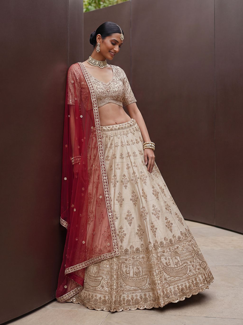 White Pure Soft Heavy Silk Sequins Embroidery Work Bridal Lehenga 