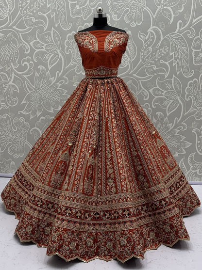 Orange Pure Soft Silk Premium Bridal Lehenga Choli Wedding Lehenga Choli Anant Tex Exports Pvt.Ltd..