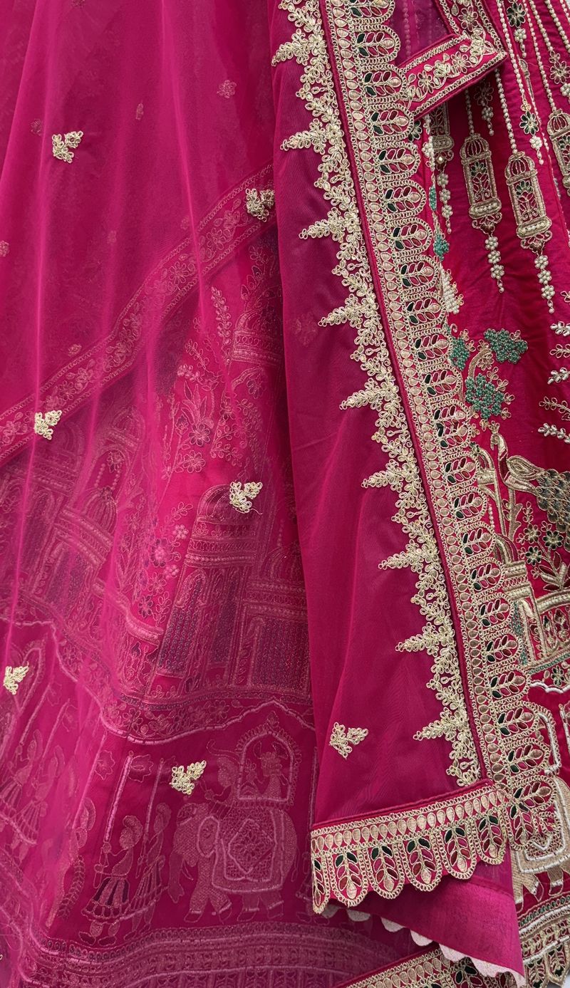Rasberry Pink Pure Soft Silk Heavy Embroidery Work Bridal Lehenga