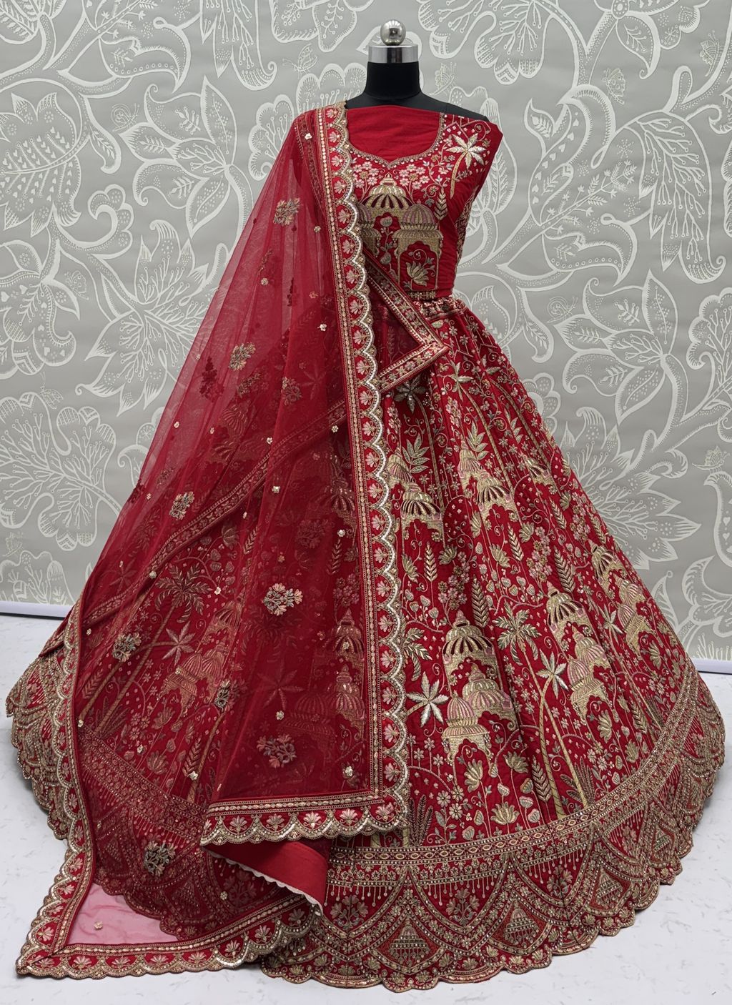 Red Pure Soft Silk Heavy Embroidery Work Bridal Lehenga 