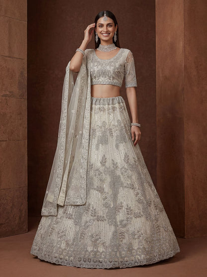 White Pure Soft Heavy Net Fancy Embroidery Work Bridal Lehenga Choli