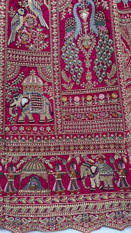 Rani Pink Pure Soft Gadwal Silk Heavy Embroidery Work Bridal Lehenga 