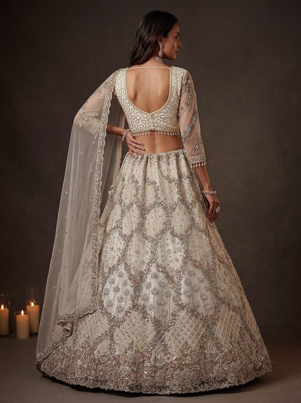 White Pure Soft Heavy Double Net Crafted Fancy Chapat Zari Work Bridal Lehenga Choli