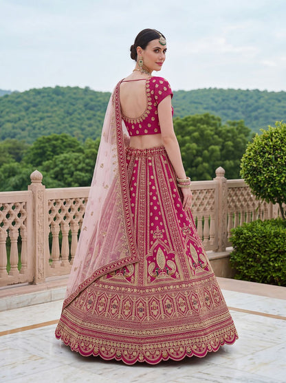 Pink Pure Soft Heavy Silk Sequins Embroidery Work Bridal Lehenga 