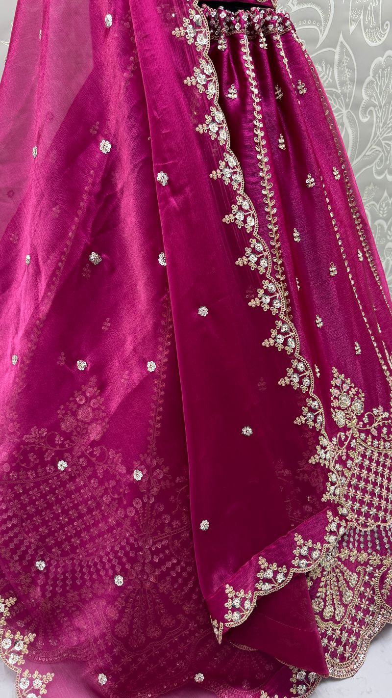 Rani Pink Pure Soft Net Heavy Embroidery Work Bridal Lehenga