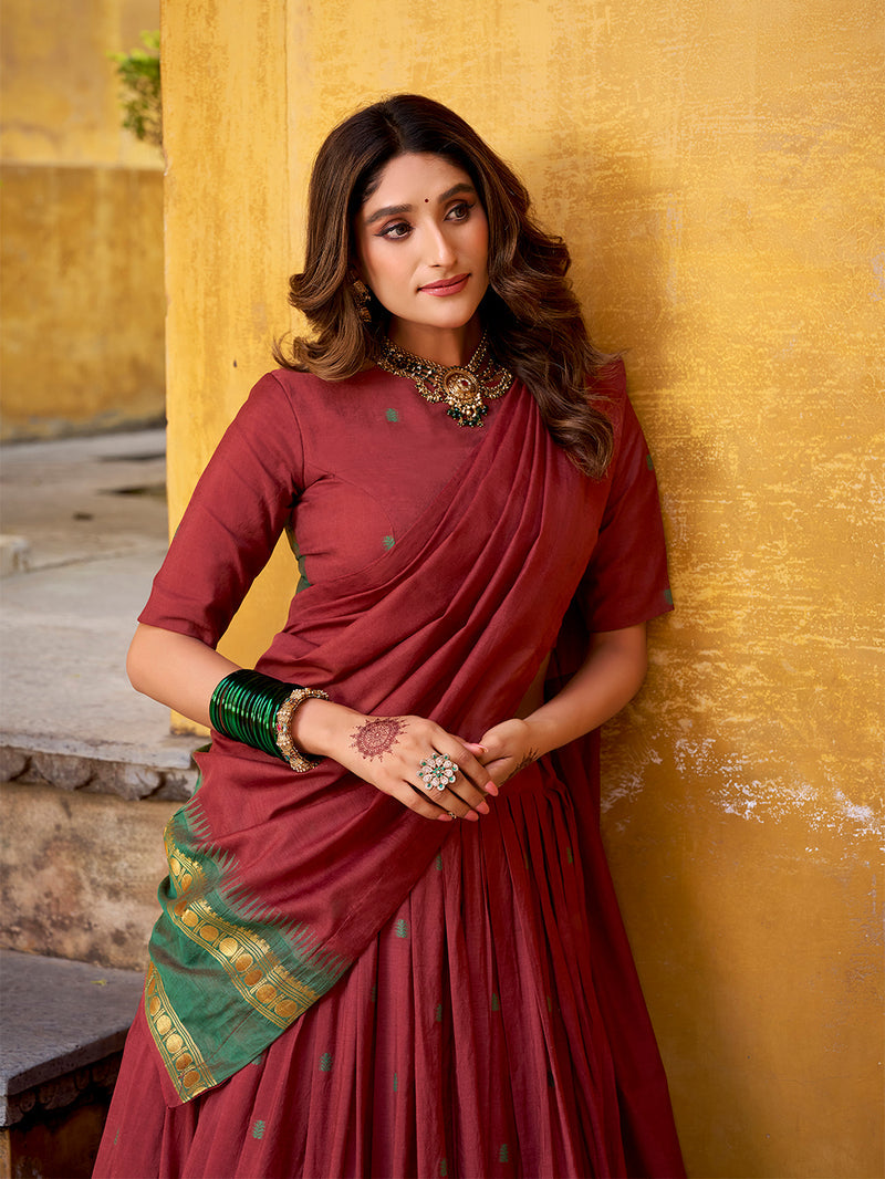 Maroon Color Zari Weaving Work Chanderi Lehenga Choli ##color## Sequins Lehenga with premium fabric and embroidery