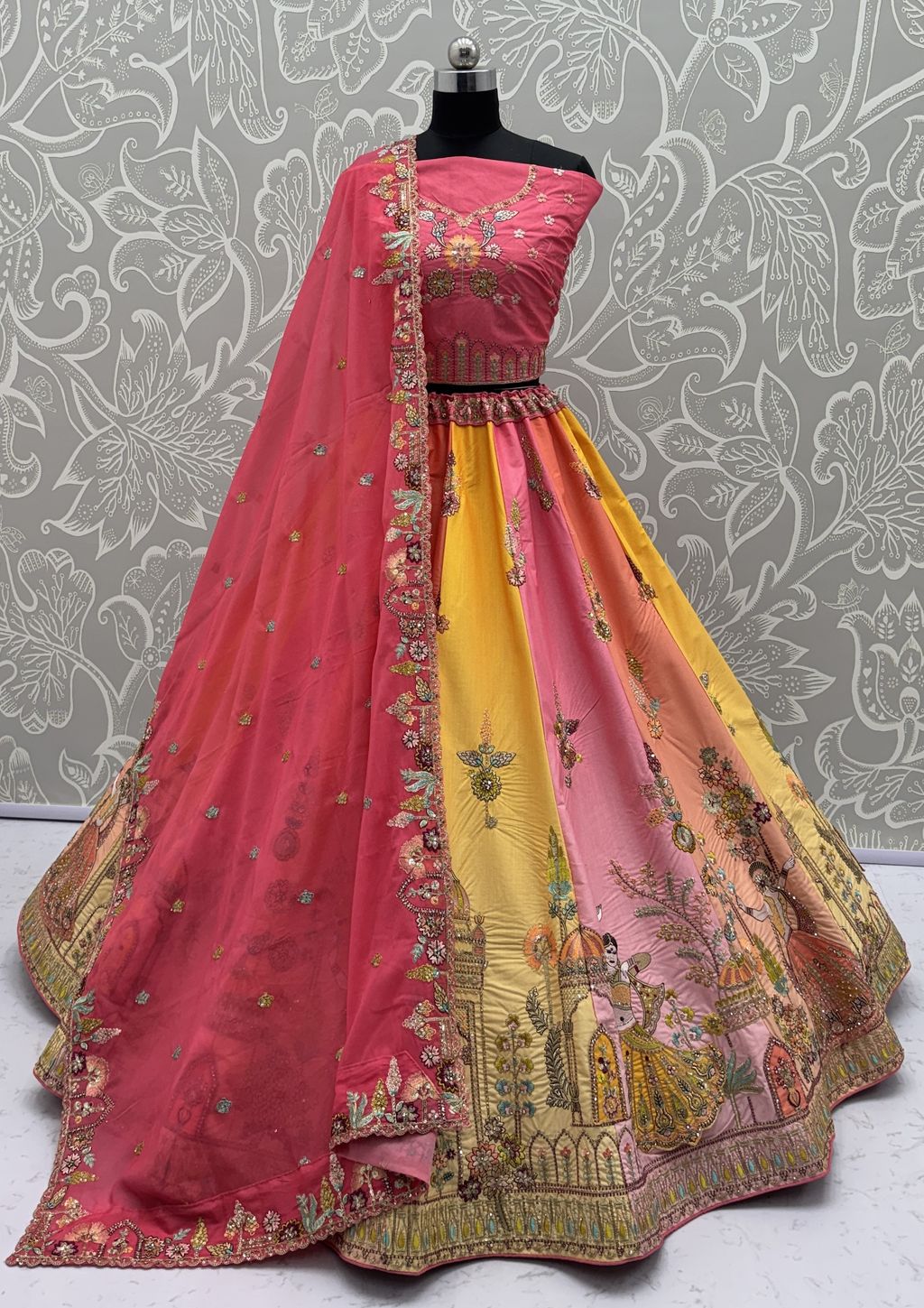 Multi Pink Pure Soft Silk Premium Bridal Lehenga Choli